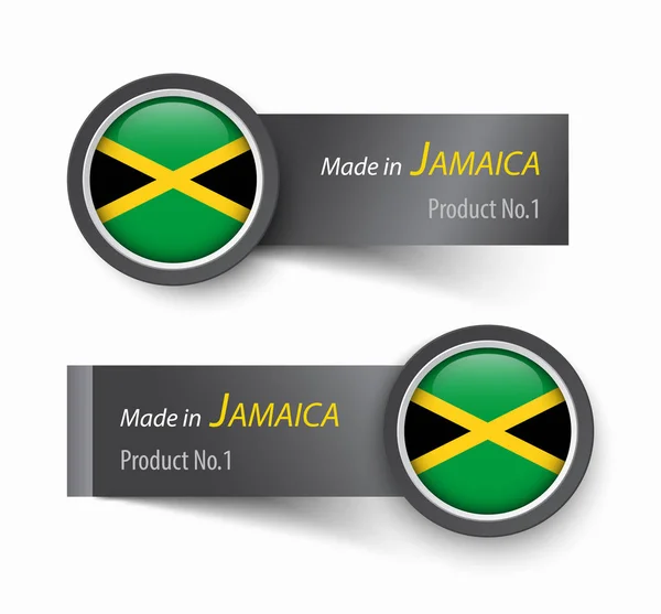 Icono de bandera y etiqueta con texto hecho en Jamaica  . — Archivo Imágenes Vectoriales