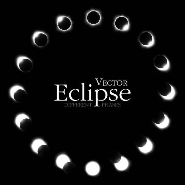 Diferentes fases de eclipse solar y lunar. Vector  . — Archivo Imágenes Vectoriales