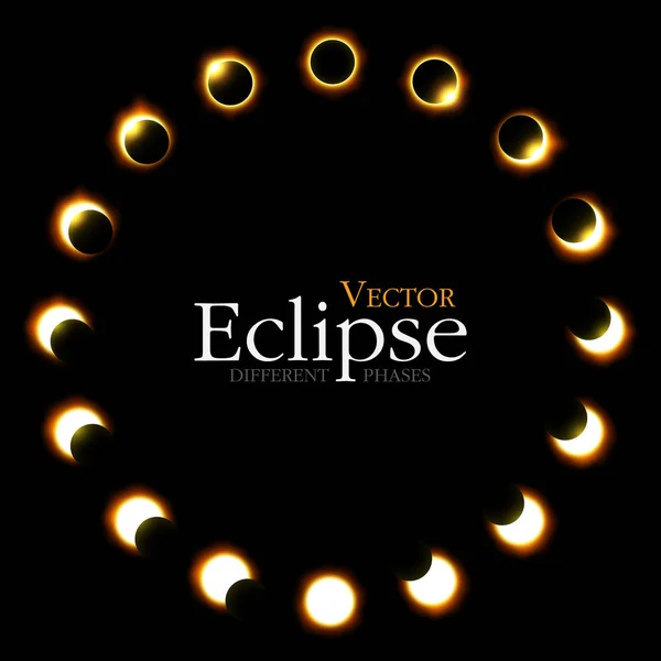 Diferentes fases de eclipse solar y lunar. Vector  . — Archivo Imágenes Vectoriales