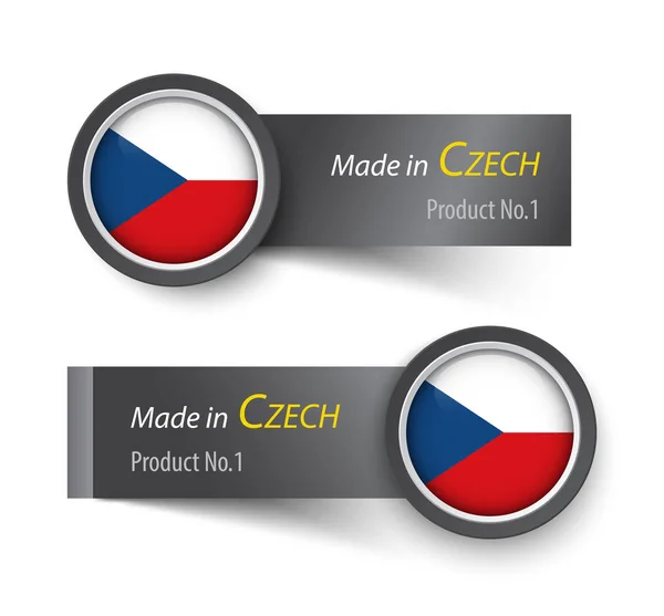 Icona con bandiera ed etichetta con testo realizzato in Repubblica Ceca  . — Vettoriale Stock