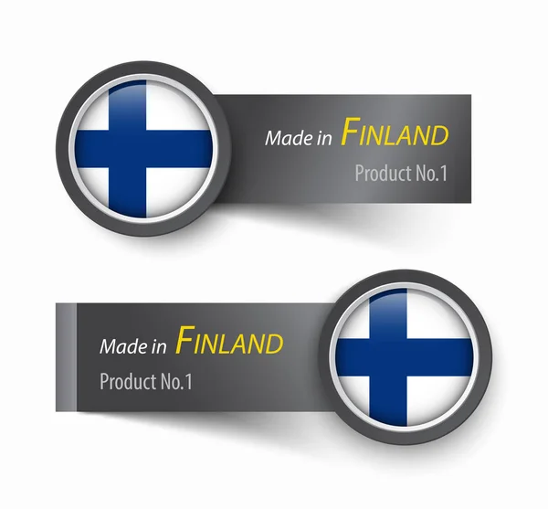 Bandiera icona ed etichetta con testo made in Finland  . — Vettoriale Stock