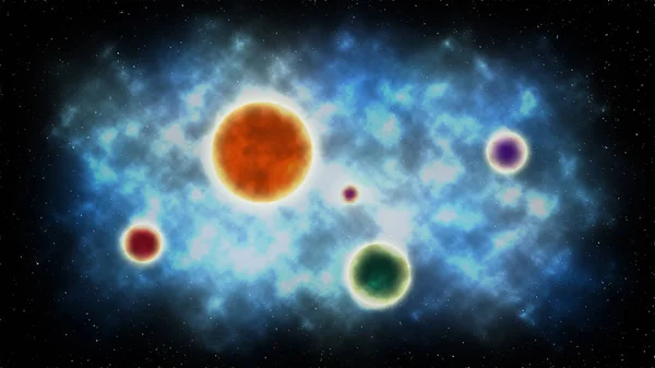 Pianeti e nebulosa nello spazio. Sfondo astratto. illustrazione — Foto Stock