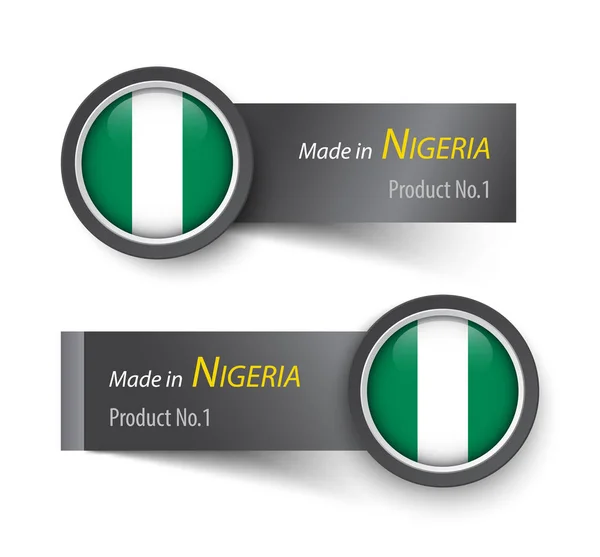 Tandai ikon dan label dengan teks yang dibuat di Nigeria  . - Stok Vektor
