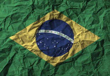 Brezilya bayrağı yüksek ayrıntı, buruşuk kağıt ile. 3D çizim .