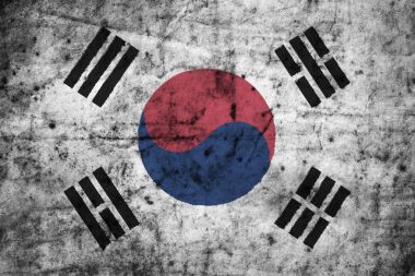 Güney Kore bayrağı eski kirli yüksek detay ile kağıt buruşuk. 3D çizim .