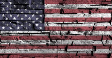 Amerikan bayrağı yüksek üzerinde boyama eski tuğla duvar detay .