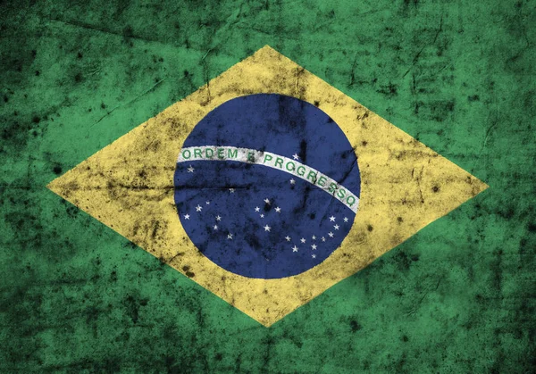 Brazília zászlaja a régi piszkos Összegyűrt papír magas részlete. 3D-s illusztráció . — Stock Fotó