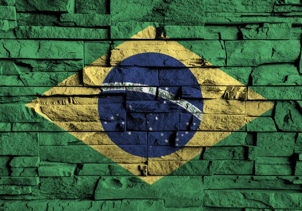 Brazilië vlag schilderen op high detail van oude bakstenen muur . — Stockfoto