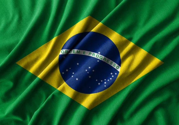 Brazília zászló a magas részlete hullám pamut szövet festése . — Stock Fotó