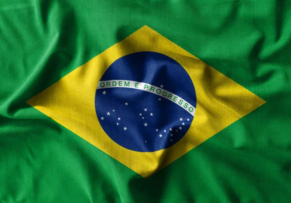 Vlag van Brazilië schilderen op hoge detail van Golf katoenen stoffen . — Stockfoto