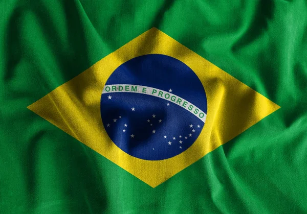 Vlag van Brazilië schilderen op hoge detail van Golf katoenen stoffen . — Stockfoto