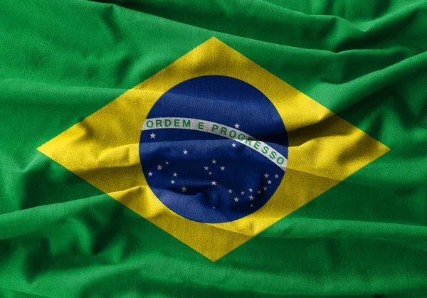 브라질 국기 웨이브 면 직물의 높은 세부 사항에 그림 . — 스톡 사진