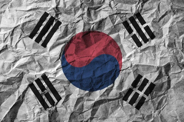 Bandera de Corea del Sur con alto detalle de papel arrugado  . —  Fotos de Stock