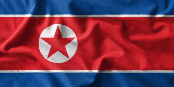 Pintura de bandera de Corea del Norte en alto detalle de telas de algodón de onda —  Fotos de Stock