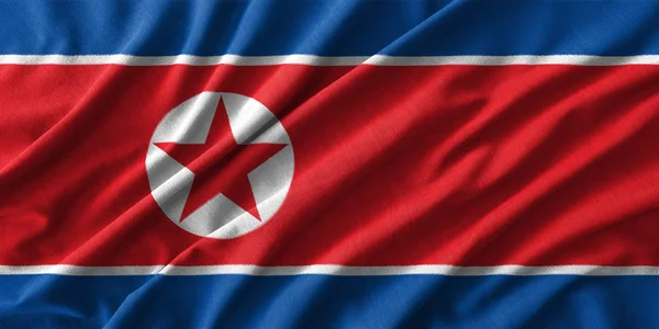 Resim dalga pamuklu kumaşlar yüksek ayrıntı üzerinde Kuzey Kore bayrağı — Stok fotoğraf