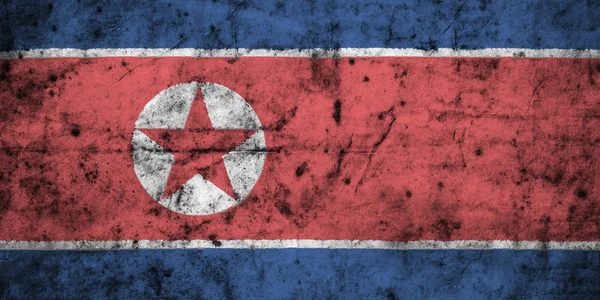 Bandera de Corea del Norte con alto detalle de papel viejo sucio arrugado —  Fotos de Stock