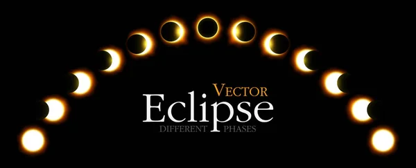 Olika faser av solar och lunar eclipse. Vektor — Stock vektor