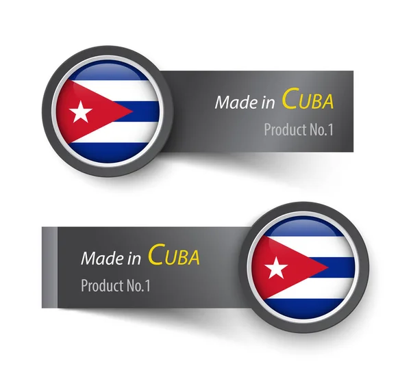 Icona con bandiera ed etichetta con testo realizzato a Cuba  . — Vettoriale Stock