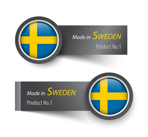 Bandiera icona ed etichetta con testo made in Sweden  . — Vettoriale Stock