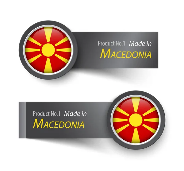 Tandai ikon dan label dengan teks yang dibuat di Makedonia  . - Stok Vektor