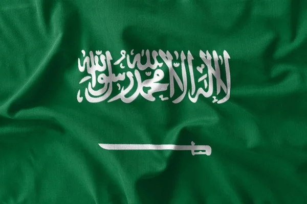 Saudi Arabia flag painting on high detail of wave cotton fabrics — Stock Photo, Image