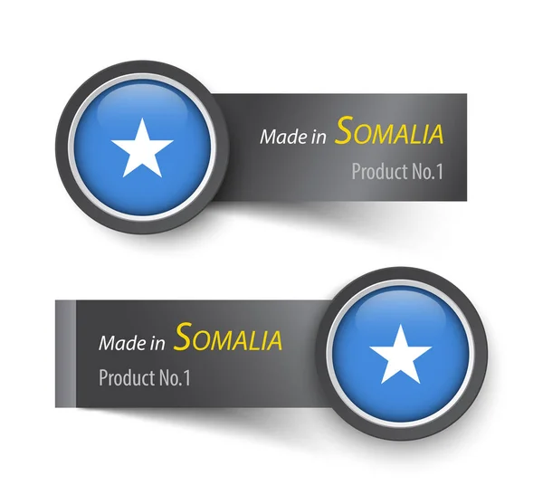 Tandai ikon dan label dengan teks yang dibuat di Somalia  . - Stok Vektor