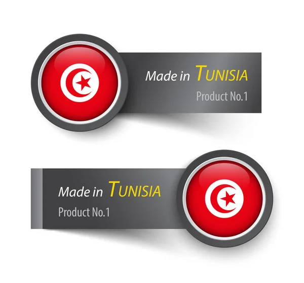 Tandai ikon dan label dengan teks yang dibuat di Tunisia  . - Stok Vektor