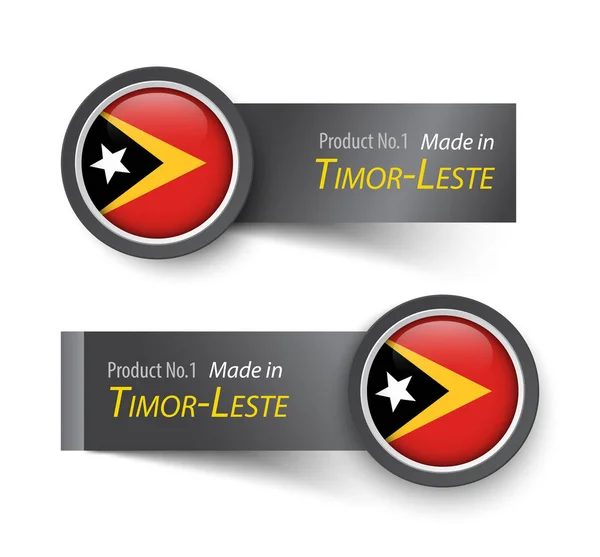 Icono de la bandera y etiqueta con texto hecho en Timor Oriental  ) . — Archivo Imágenes Vectoriales