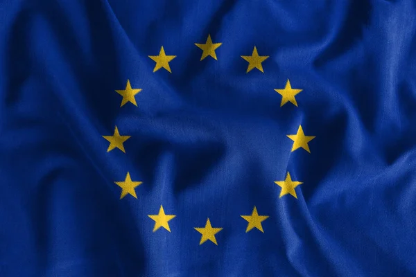 Európai Unió (Eu) jelző fest egy hullám pamut szövet magas részlete. 3D-s illusztráció — Stock Fotó