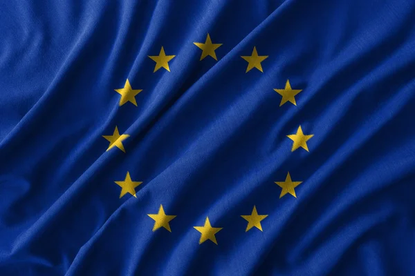 Σημαία της Ευρωπαϊκής Ένωσης (ΕΕ) ζωγραφική σε υψηλή λεπτομέρεια από κύμα βαμβακερά υφάσματα. 3D απεικόνιση — Φωτογραφία Αρχείου