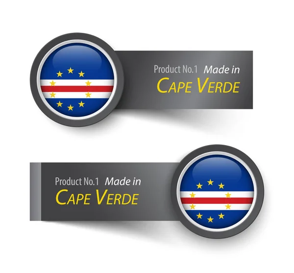 Icono de bandera y etiqueta con texto hecho en Cabo Verde  . — Archivo Imágenes Vectoriales