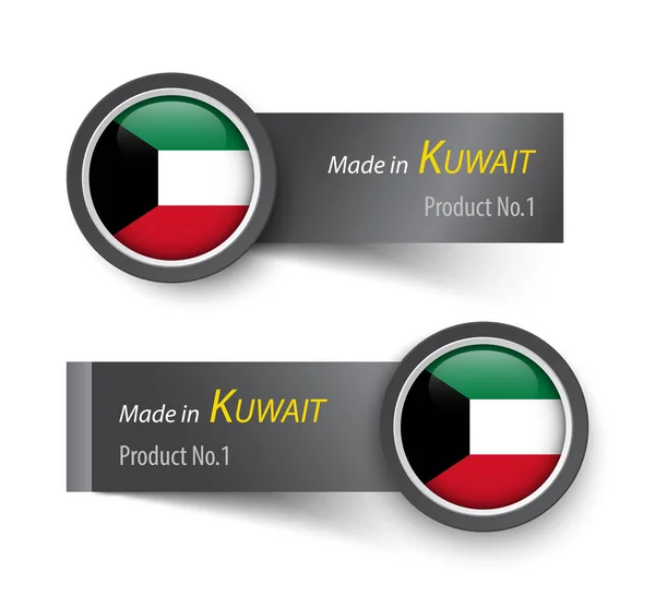 Tandai ikon dan label dengan teks dibuat di Kuwait  . - Stok Vektor