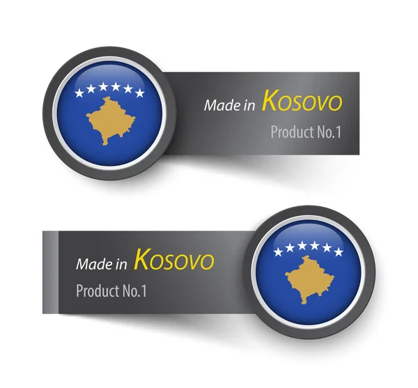 Icona con bandiera ed etichetta con testo realizzato in Kosovo  . — Vettoriale Stock