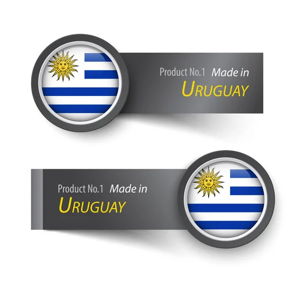 Vlag, pictogram en label met tekst gemaakt in Uruguay — Stockvector