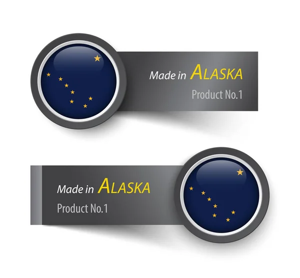 Icono de bandera y etiqueta con texto hecho en Alaska — Archivo Imágenes Vectoriales