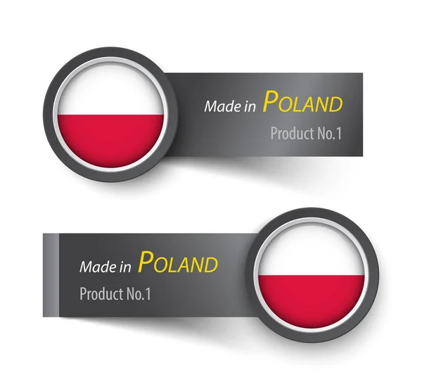 Bandiera icona ed etichetta con testo made in Poland — Vettoriale Stock