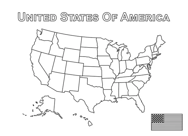 Vetor do mapa dos EUA e da bandeira americana. Estilo esboço —  Vetores de Stock