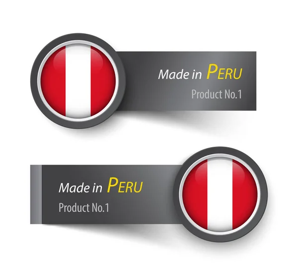 Icono de bandera y etiqueta con texto hecho en Perú — Archivo Imágenes Vectoriales