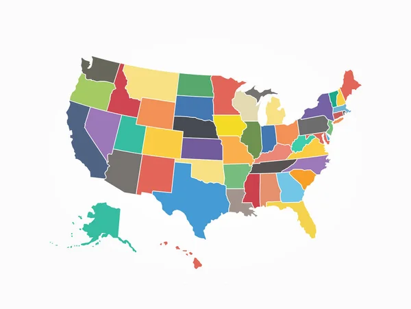 Mapa de Estados Unidos de América. Diseño de color plano — Vector de stock