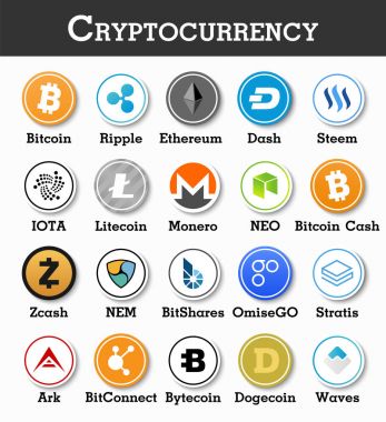 Kripto para birimi simgesi seti. Vektör