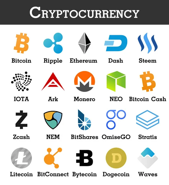 Ensemble d'icône de crypto-monnaie. Vecteur — Image vectorielle