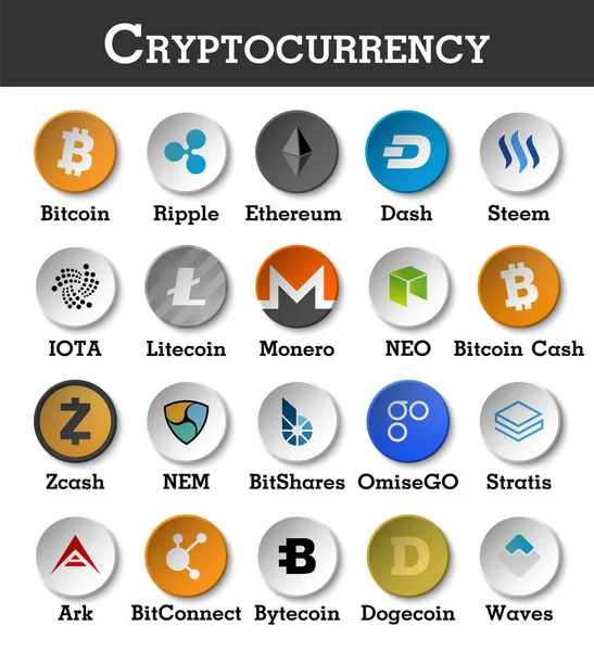 Ensemble d'icône de crypto-monnaie. Vecteur — Image vectorielle