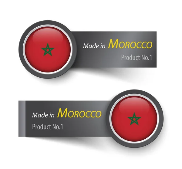Tandai ikon dan label dengan teks yang dibuat di Maroko - Stok Vektor