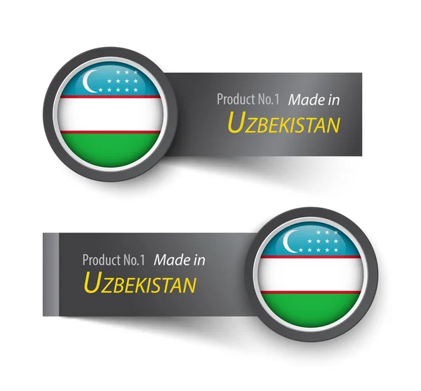 Tandai ikon dan label dengan teks yang dibuat di Uzbekistan - Stok Vektor