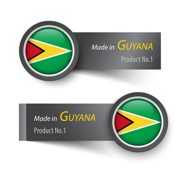 Icono de bandera y etiqueta con texto hecho en Guyana — Archivo Imágenes Vectoriales