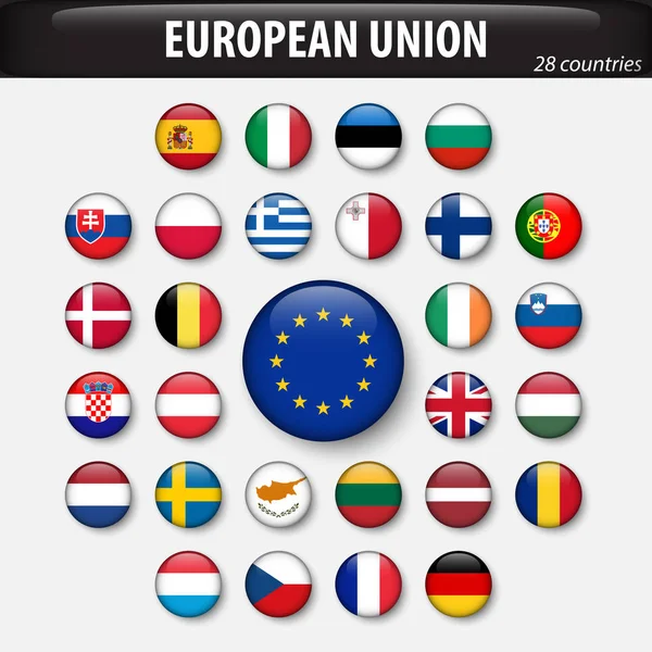 Bandeiras da União Europeia e membros — Vetor de Stock