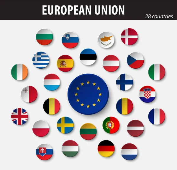 Banderas de la Unión Europea y miembros — Vector de stock
