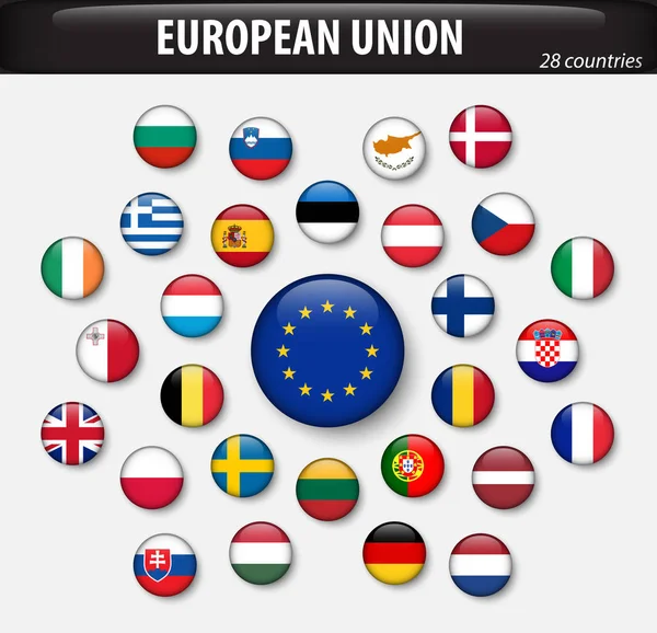 Bandiere dell'Unione europea e membri — Vettoriale Stock