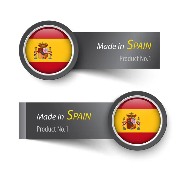 Значок флага и этикетка с текстом, сделанным в Испании — стоковый вектор