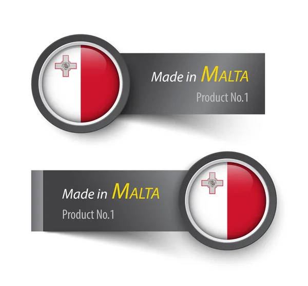 Bandiera icona ed etichetta con testo made in Malta — Vettoriale Stock
